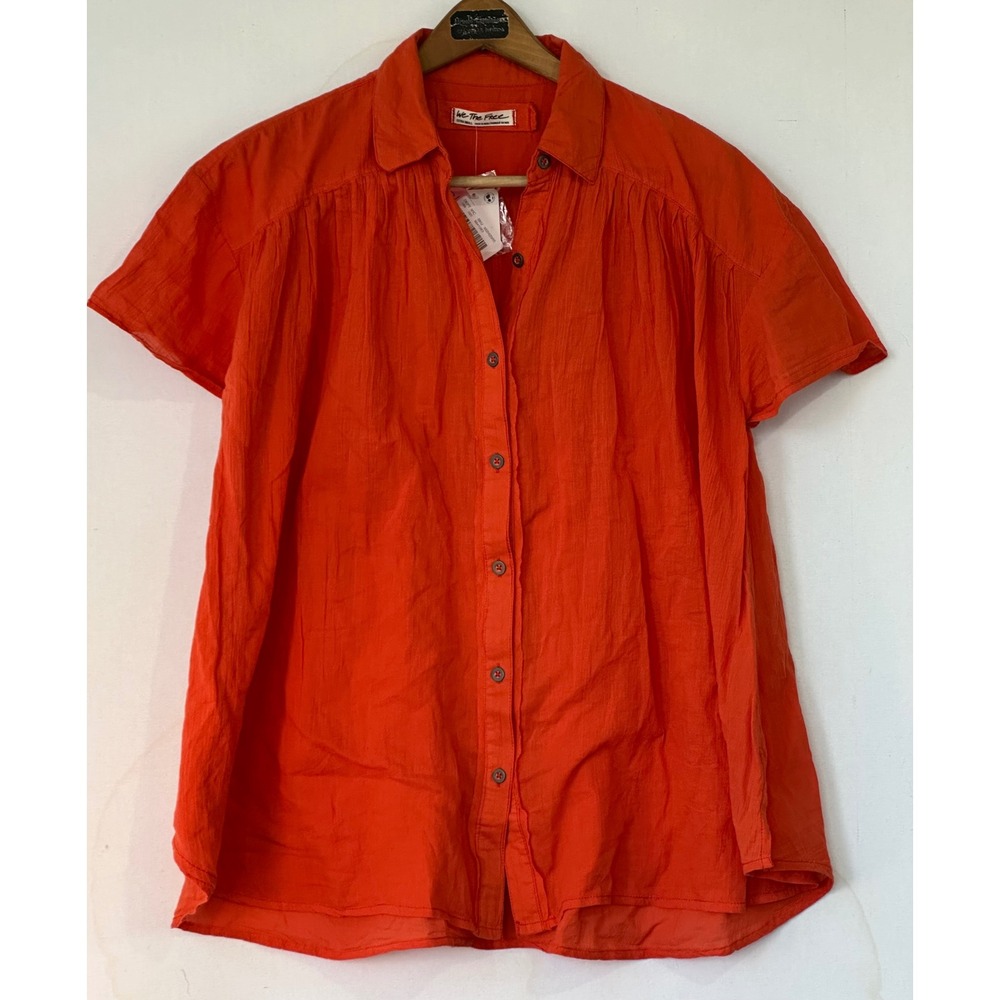 We The Free Button Down Short Sleeve Top Womens XS Orange NWT